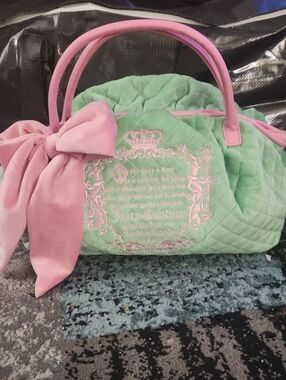 Juicy Couture Mint Quilted Satchel with Pink Bow Accent